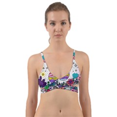 Rainbow Fun Cute Minimal Doodle Drawing Unique Wrap Around Bikini Top by Ravend