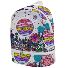 Rainbow Fun Cute Minimal Doodle Drawing Unique Zip Bottom Backpack by Ravend