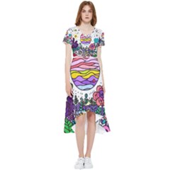 Rainbow Fun Cute Minimal Doodle Drawing Unique High Low Boho Dress by Ravend