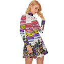 Rainbow Fun Cute Minimal Doodle Drawing Unique Long Sleeve Velour Longline Dress View3