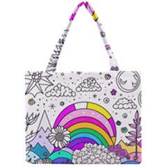 Rainbow Fun Cute Minimal Doodle Drawing Art Mini Tote Bag