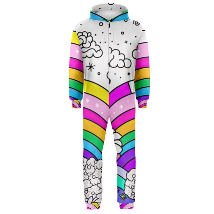 Rainbow Fun Cute Minimal Doodle Drawing Art Hooded Jumpsuit (Men)