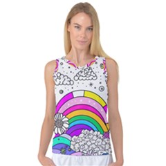 Rainbow Fun Cute Minimal Doodle Drawing Art Women s Basketball Tank Top by Ravend