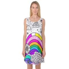 Rainbow Fun Cute Minimal Doodle Drawing Art Sleeveless Satin Nightdress by Ravend