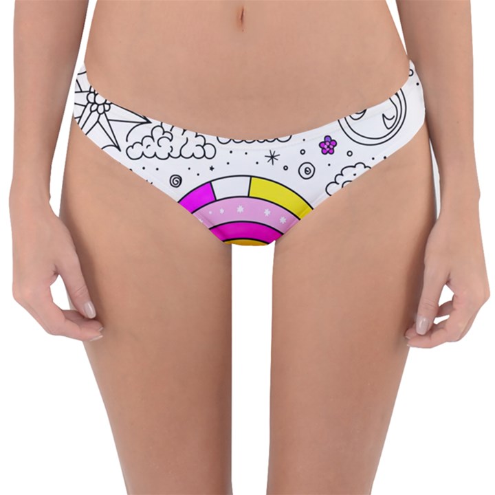 Rainbow Fun Cute Minimal Doodle Drawing Art Reversible Hipster Bikini Bottoms