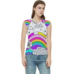 Rainbow Fun Cute Minimal Doodle Drawing Art Women s Raglan Cap Sleeve Tee by Ravend