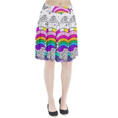 Rainbow Fun Cute Minimal Doodle Drawing Art Pleated Skirt by Ravend