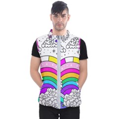 Rainbow Fun Cute Minimal Doodle Drawing Art Men s Puffer Vest by Ravend