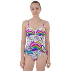 Rainbow Fun Cute Minimal Doodle Drawing Art Sweetheart Tankini Set by Ravend