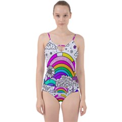 Rainbow Fun Cute Minimal Doodle Drawing Art Cut Out Top Tankini Set by Ravend