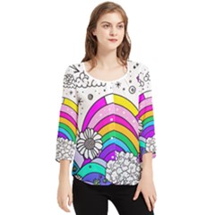 Rainbow Fun Cute Minimal Doodle Drawing Art Chiffon Quarter Sleeve Blouse by Ravend