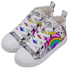 Rainbow Fun Cute Minimal Doodle Drawing Art Kids  Mid-top Canvas Sneakers by Ravend