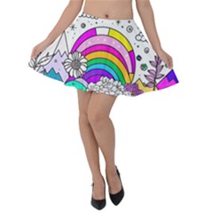 Rainbow Fun Cute Minimal Doodle Drawing Art Velvet Skater Skirt by Ravend