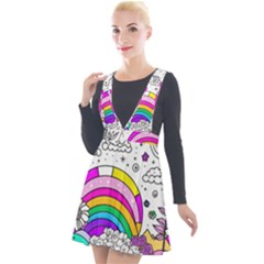 Rainbow Fun Cute Minimal Doodle Drawing Art Plunge Pinafore Velour Dress by Ravend