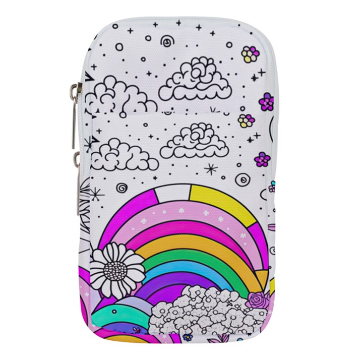 Rainbow Fun Cute Minimal Doodle Drawing Art Waist Pouch (Large)