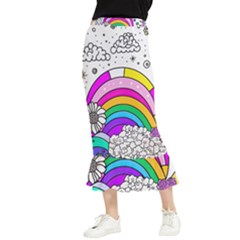 Rainbow Fun Cute Minimal Doodle Drawing Art Maxi Fishtail Chiffon Skirt by Ravend