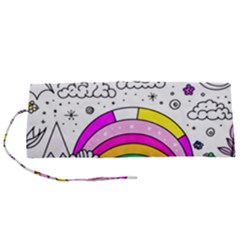 Rainbow Fun Cute Minimal Doodle Drawing Art Roll Up Canvas Pencil Holder (s) by Ravend