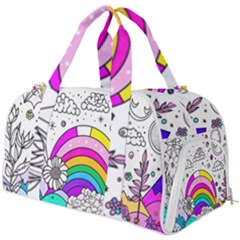 Rainbow Fun Cute Minimal Doodle Drawing Art Burner Gym Duffel Bag by Ravend