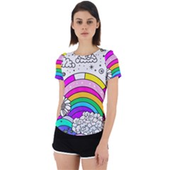 Rainbow Fun Cute Minimal Doodle Drawing Art Back Cut Out Sport Tee by Ravend