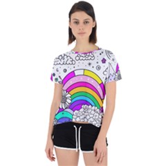 Rainbow Fun Cute Minimal Doodle Drawing Art Open Back Sport Tee by Ravend