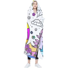 Rainbow Fun Cute Minimal Doodle Drawing Art Wearable Blanket by Ravend