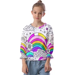 Rainbow Fun Cute Minimal Doodle Drawing Art Kids  Cuff Sleeve Top