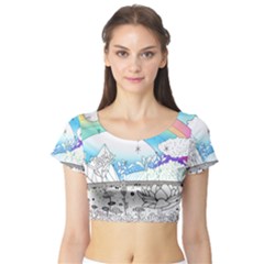 Rainbow Fun Cute Minimal Doodle Drawing Arts Short Sleeve Crop Top