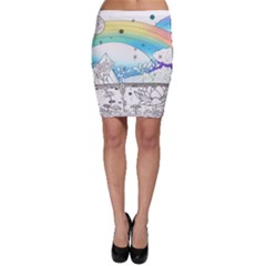 Rainbow Fun Cute Minimal Doodle Drawing Arts Bodycon Skirt by Ravend