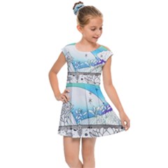 Rainbow Fun Cute Minimal Doodle Drawing Arts Kids  Cap Sleeve Dress by Ravend