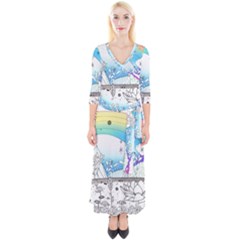 Rainbow Fun Cute Minimal Doodle Drawing Arts Quarter Sleeve Wrap Maxi Dress by Ravend