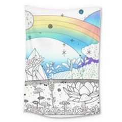 Rainbow Fun Cute Minimal Doodle Drawing Arts Large Tapestry by Ravend