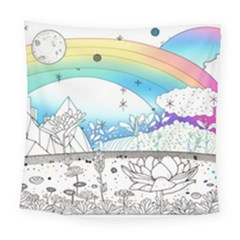 Rainbow Fun Cute Minimal Doodle Drawing Arts Square Tapestry (large) by Ravend