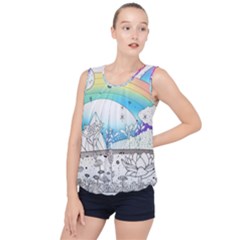 Rainbow Fun Cute Minimal Doodle Drawing Arts Bubble Hem Chiffon Tank Top