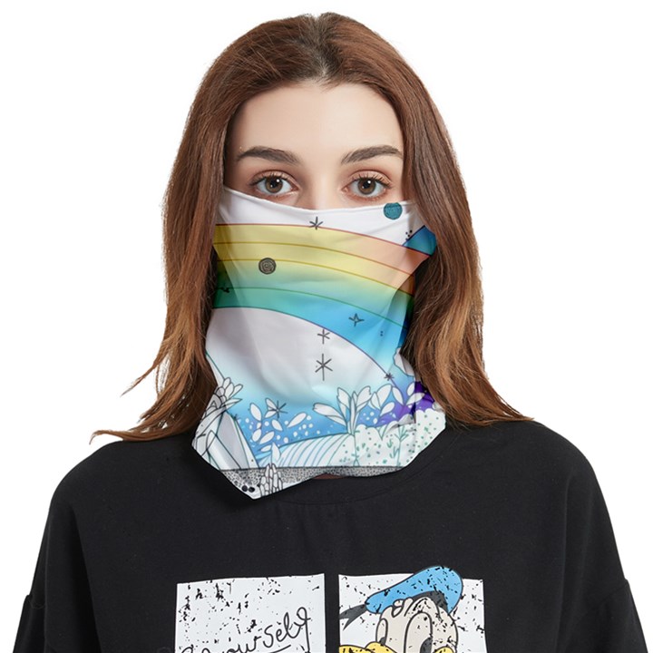 Rainbow Fun Cute Minimal Doodle Drawing Arts Face Covering Bandana (Two Sides)