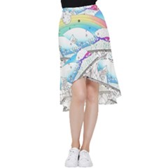 Rainbow Fun Cute Minimal Doodle Drawing Arts Frill Hi Low Chiffon Skirt by Ravend