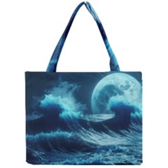 Moonlight High Tide Storm Tsunami Waves Ocean Sea Mini Tote Bag by Ravend