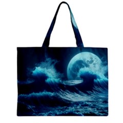 Moonlight High Tide Storm Tsunami Waves Ocean Sea Zipper Mini Tote Bag by Ravend