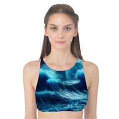 Moonlight High Tide Storm Tsunami Waves Ocean Sea Tank Bikini Top by Ravend