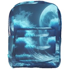 Moonlight High Tide Storm Tsunami Waves Ocean Sea Full Print Backpack by Ravend