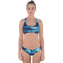 Moonlight High Tide Storm Tsunami Waves Ocean Sea Cross Back Hipster Bikini Set by Ravend