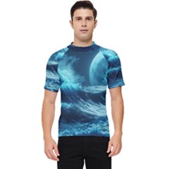 Moonlight High Tide Storm Tsunami Waves Ocean Sea Men s Short Sleeve Rash Guard by Ravend