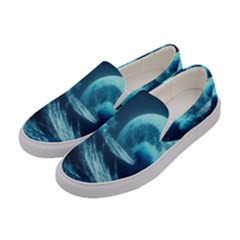 Moonlight High Tide Storm Tsunami Waves Ocean Sea Women s Canvas Slip Ons by Ravend