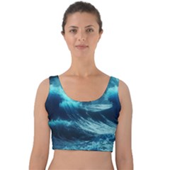 Moonlight High Tide Storm Tsunami Waves Ocean Sea Velvet Crop Top