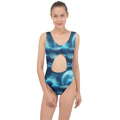 Moonlight High Tide Storm Tsunami Waves Ocean Sea Center Cut Out Swimsuit by Ravend