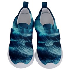 Moonlight High Tide Storm Tsunami Waves Ocean Sea Kids  Velcro No Lace Shoes by Ravend