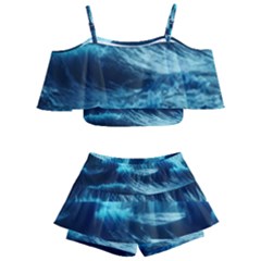 Moonlight High Tide Storm Tsunami Waves Ocean Sea Kids  Off Shoulder Skirt Bikini by Ravend