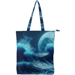 Moonlight High Tide Storm Tsunami Waves Ocean Sea Double Zip Up Tote Bag by Ravend