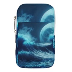 Moonlight High Tide Storm Tsunami Waves Ocean Sea Waist Pouch (small) by Ravend