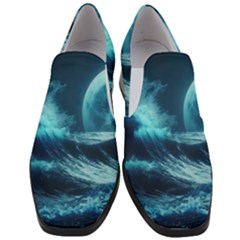 Moonlight High Tide Storm Tsunami Waves Ocean Sea Women Slip On Heel Loafers by Ravend