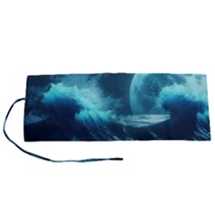 Moonlight High Tide Storm Tsunami Waves Ocean Sea Roll Up Canvas Pencil Holder (s) by Ravend